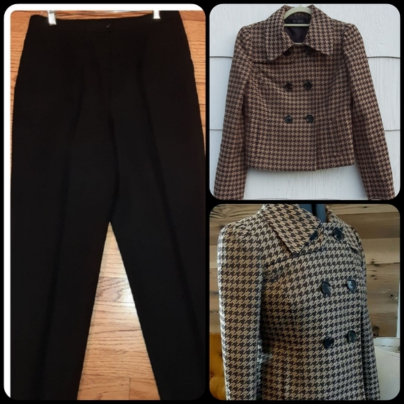 FINAL lvg 8/15 Nine West Suit Double Breasted short Houndstooth knit Jacket Sz 4 - Picture 2 of 10